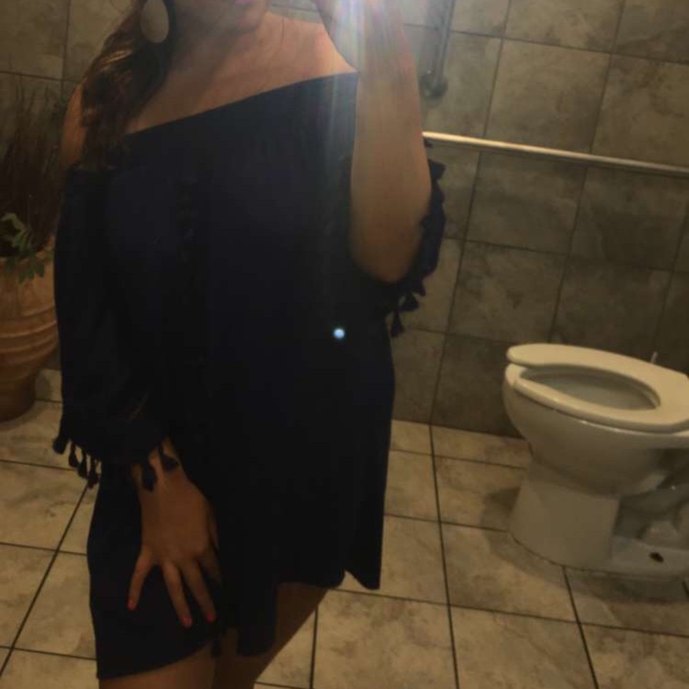 Blue off the shoulder dress great condition